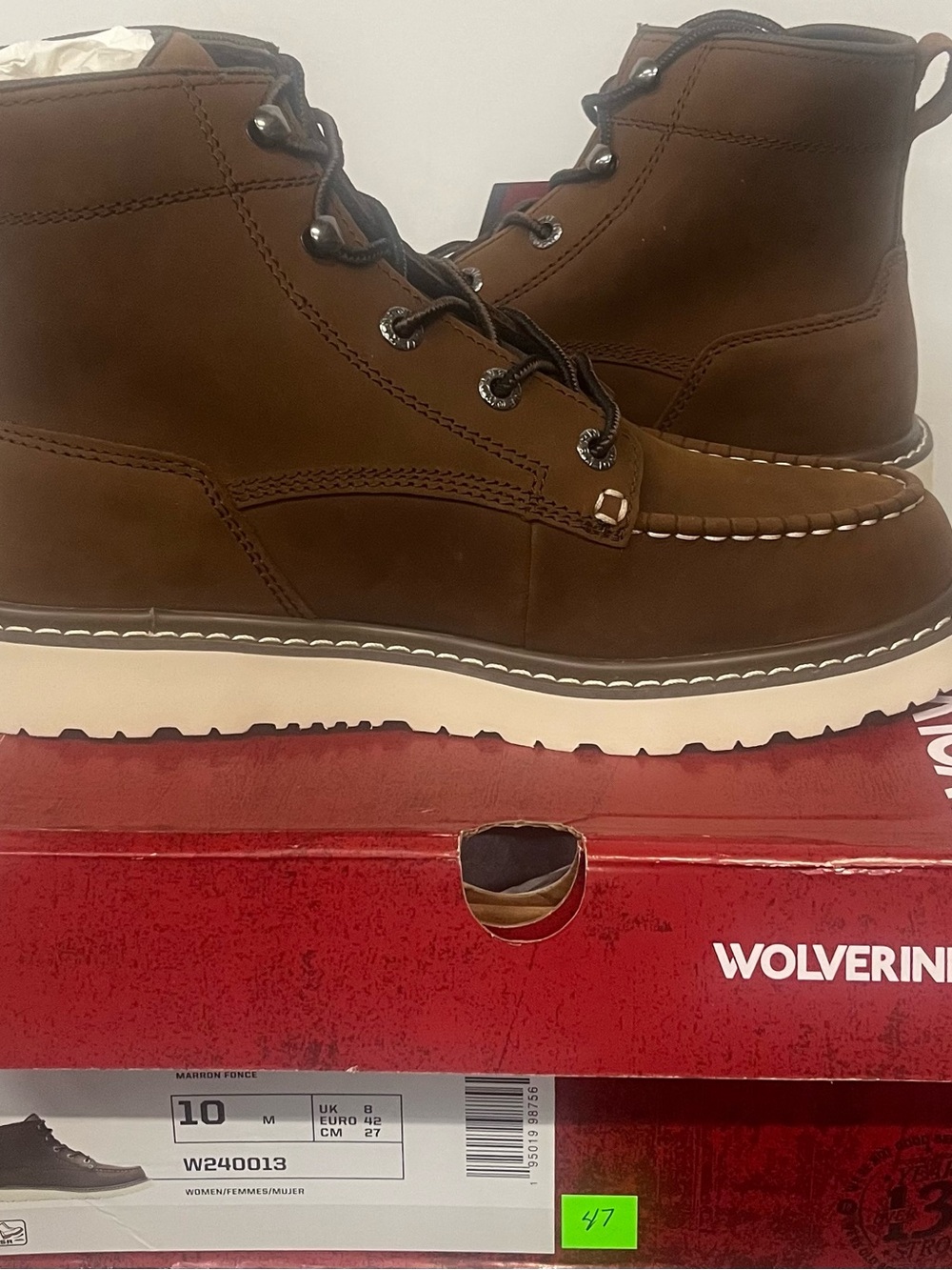 Wolverine Brown Moc Toe Work Boot with Cream Sole - Picture 5 of 6